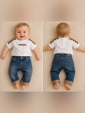 Burberry White Baby Tee with Graphic Shoulder Detail